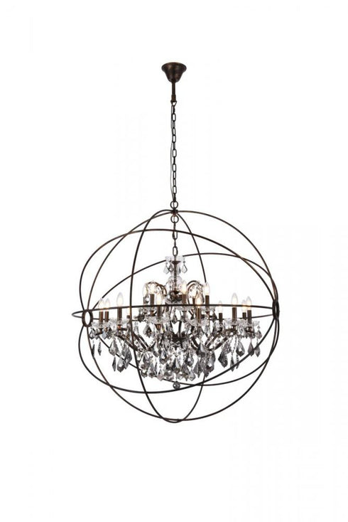 Elegant Lighting Geneva 18 light in Dark Bronze Chandelier Golden Teak (Smoky) Royal Cut crystal Model: 1130G43DB-GT/RC
