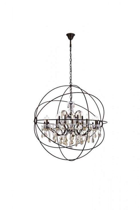Elegant Lighting Geneva 18 light in Dark Bronze Chandelier Golden Teak (Smoky) Royal Cut crystal Model: 1130G43DB-GT/RC