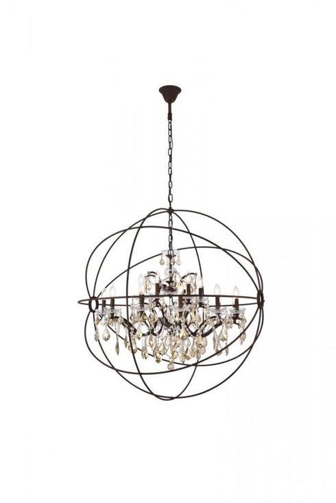 Elegant Lighting Geneva 18 light in Dark Bronze Chandelier Golden Teak (Smoky) Royal Cut crystal Model: 1130G43DB-GT/RC