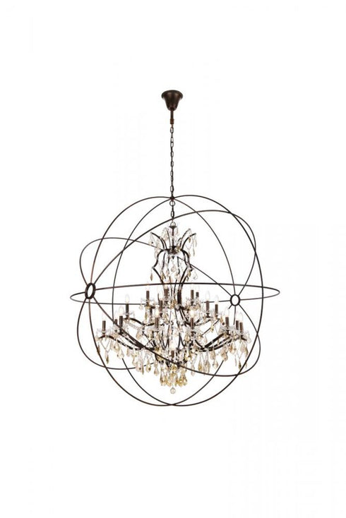 Elegant Lighting Geneva 25 light in Dark Bronze Chandelier Golden Teak (Smoky) Royal Cut crystal Model: 1130G60DB-GT/RC