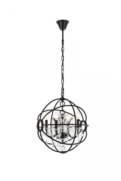 Elegant Lighting Geneva 4 light in Dark Bronze Pendant Golden Teak (Smoky) Royal Cut crystal Model: 1130D17DB-GT/RC