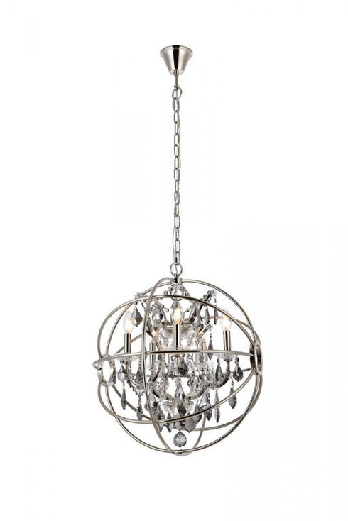 Elegant Lighting Geneva 5 light in Dark Bronze Pendant Golden Teak (Smoky) Royal Cut crystal Model: 1130D20DB-GT/RC