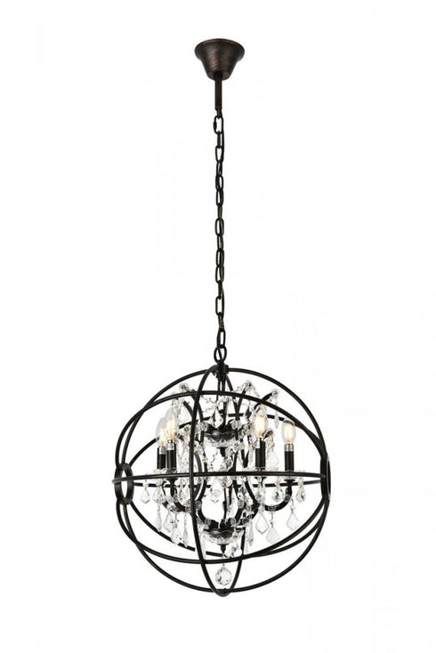 Elegant Lighting Geneva 5 light in Dark Bronze Pendant Golden Teak (Smoky) Royal Cut crystal Model: 1130D20DB-GT/RC
