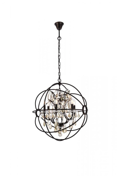 Elegant Lighting Geneva 6 light in Dark Bronze Chandelier Golden Teak (Smoky) Royal Cut crystal Model: 1130D25DB-GT/RC