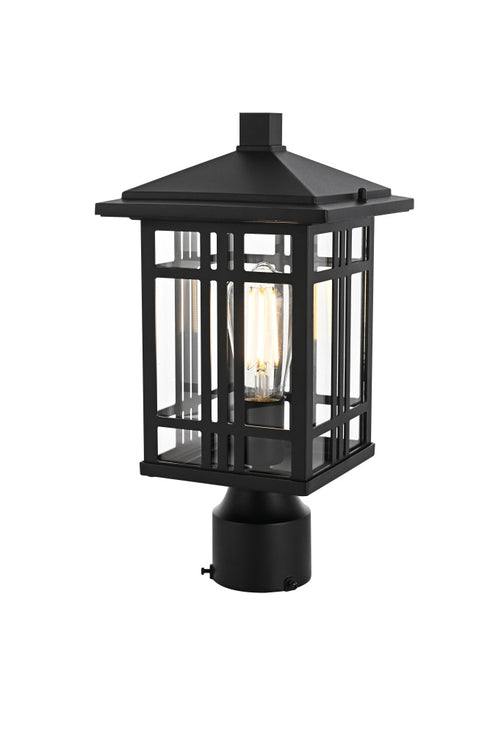 Elegant Lighting Harley 15 inch Outdoor Post light in Black in Black and Clear Finish Model: OD613P14BK