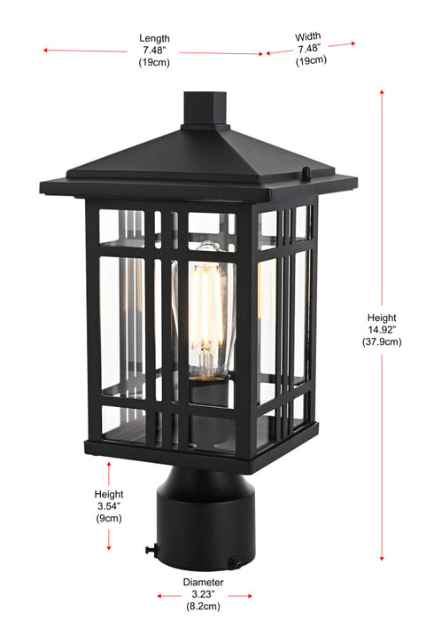 Elegant Lighting Harley 15 inch Outdoor Post light in Black in Black and Clear Finish Model: OD613P14BK