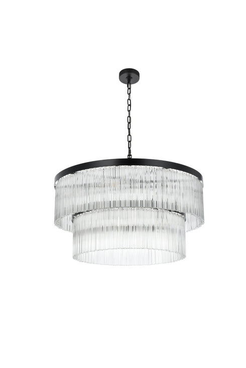 Elegant Lighting Harlow 14 Light Pendant D32 Inch H16.5 Inch L14 Black in Black and Clear Finish Model: 1070D32BK