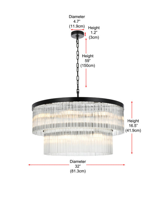 Elegant Lighting Harlow 14 Light Pendant D32 Inch H16.5 Inch L14 Black in Black and Clear Finish Model: 1070D32BK