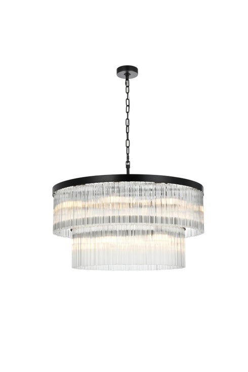 Elegant Lighting Harlow 14 Light Pendant D32 Inch H16.5 Inch L14 Black in Black and Clear Finish Model: 1070D32BK
