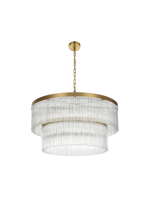 Elegant Lighting Harlow 14 Light Pendant D32 Inch H16.5 Inch L14 Satin Gold in Satin Gold and Clear Finish Model: 1070D32SG