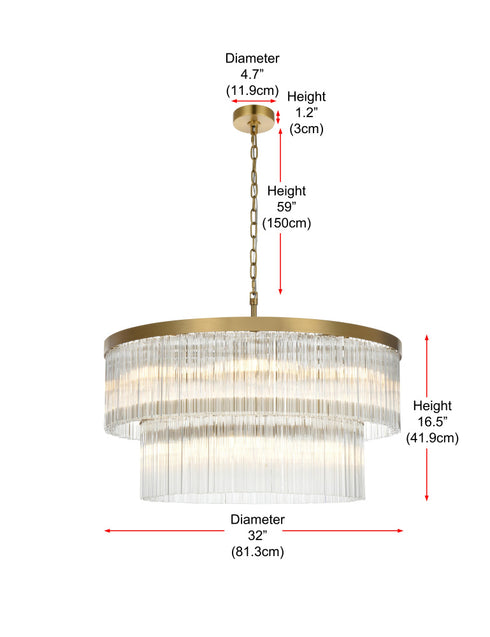 Elegant Lighting Harlow 14 Light Pendant D32 Inch H16.5 Inch L14 Satin Gold in Satin Gold and Clear Finish Model: 1070D32SG