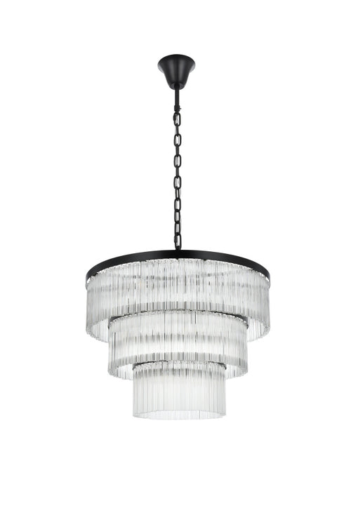Elegant Lighting Harlow 18 Light Pendant D32 Inch H24 Inch L18 Black in Black and Clear Finish Model: 1070G32BK