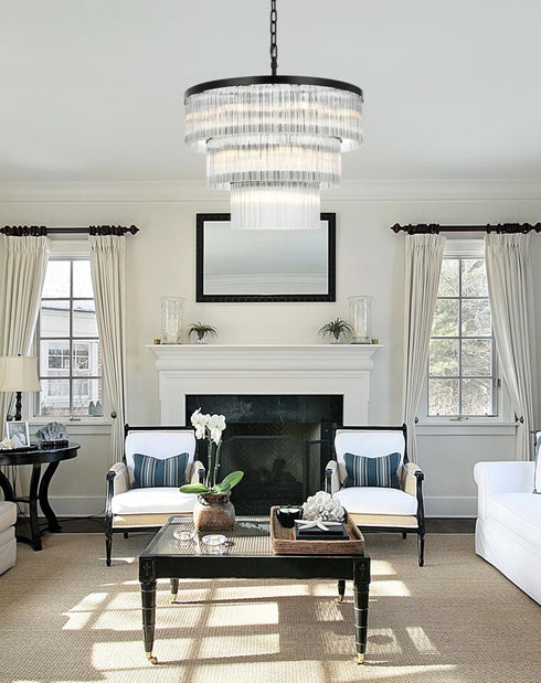 Elegant Lighting Harlow 18 Light Pendant D32 Inch H24 Inch L18 Black in Black and Clear Finish Model: 1070G32BK