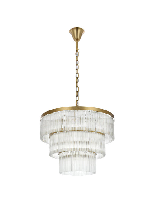 Elegant Lighting Harlow 18 Light Pendant D32 Inch H24 Inch L18 Satin Gold in Satin Gold and Clear Finish Model: 1070G32SG