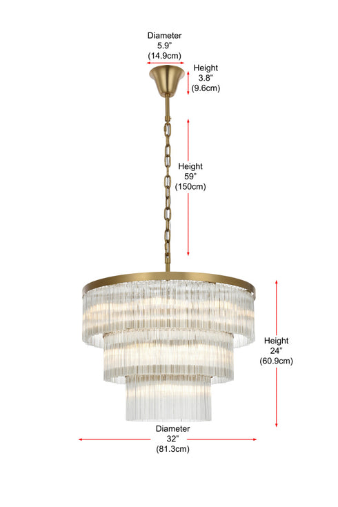 Elegant Lighting Harlow 18 Light Pendant D32 Inch H24 Inch L18 Satin Gold in Satin Gold and Clear Finish Model: 1070G32SG