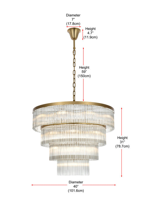 Elegant Lighting Harlow 28 Light Pendant D40 Inch H31 Inch L28 Satin Gold in Satin Gold and Clear Finish Model: 1070G40SG