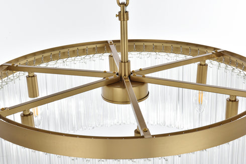 Elegant Lighting Harlow 6 Light Pendant D24 Inch H9 Inch L6 Satin Gold in Satin Gold and Clear Finish Model: 1070D24SG