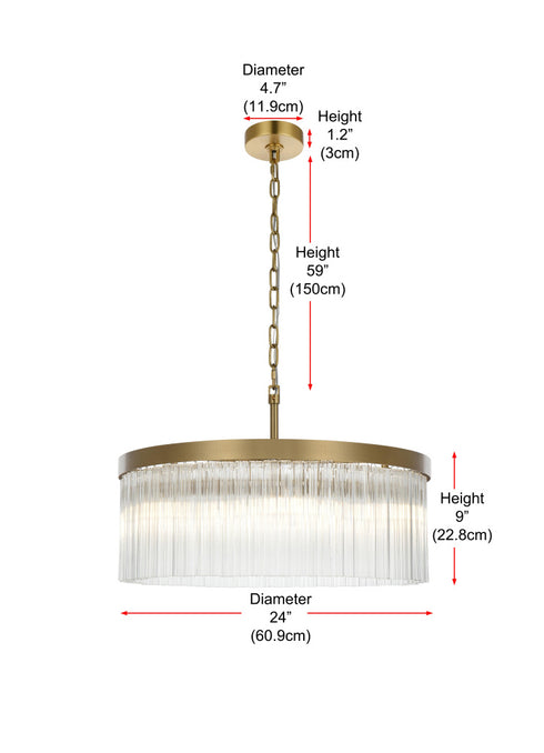 Elegant Lighting Harlow 6 Light Pendant D24 Inch H9 Inch L6 Satin Gold in Satin Gold and Clear Finish Model: 1070D24SG