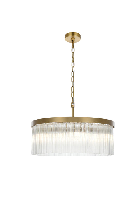 Elegant Lighting Harlow 6 Light Pendant D24 Inch H9 Inch L6 Satin Gold in Satin Gold and Clear Finish Model: 1070D24SG
