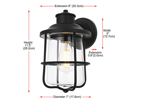 Elegant Lighting Huxley 1 Light Wall Sconce W7 Inch xH11.5 Inch xE8 Inch in Black Model: OD808W12BK