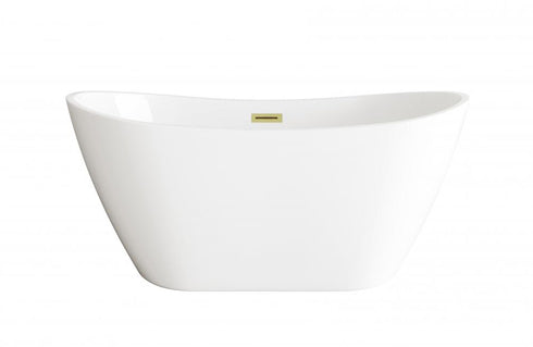 Elegant Lighting Ines 59 inch Soaking Bathtub in Glossy White with Brushed Gold Trim Model: BT10354GW-BGD