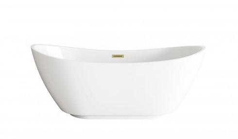 Elegant Lighting Ines 62 inch Soaking Bathtub in Glossy White with Brushed Gold Trim Model: BT10362GW-BGD