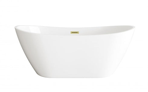 Elegant Lighting Ines 72 inch Soaking Bathtub in Glossy White with Brushed Gold Trim Model: BT10372GW-BGD