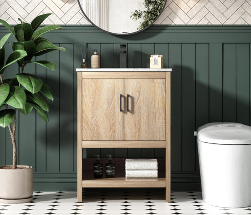 Elegant Lighting Ira Vanity Cabinet 2Dr W24 Inch xD19 Inch xH34 Inch MW in Mango Wood Finish Model: VF25224MW
