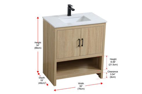 Elegant Lighting Ira Vanity Cabinet 2Dr W30 Inch x D19 Inch x H34 Inch MW in Mango Wood Finish Model: VF25230MW