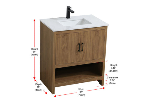 Elegant Lighting Ira Vanity Cabinet 2Dr W30 Inch x D19 Inch x H34 Inch WB in Walnut Brown Finish Model: VF25230WB