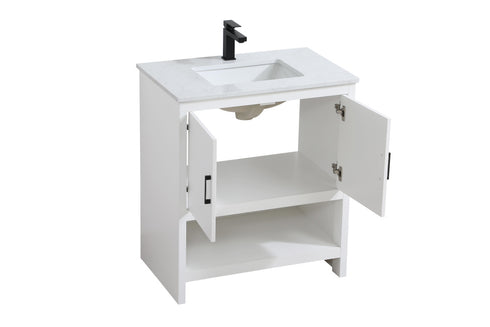 Elegant Lighting Ira Vanity Cabinet 2Dr W30 Inch x D19 Inch x H34 Inch WH in White Finish Model: VF25230MWH