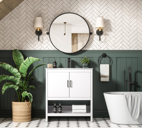 Elegant Lighting Ira Vanity Cabinet 2Dr W30 Inch x D19 Inch x H34 Inch WH in White Finish Model: VF25230MWH
