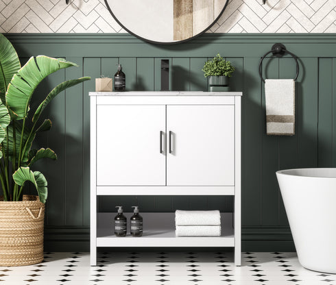 Elegant Lighting Ira Vanity Cabinet 2Dr W30 Inch x D19 Inch x H34 Inch WH in White Finish Model: VF25230MWH