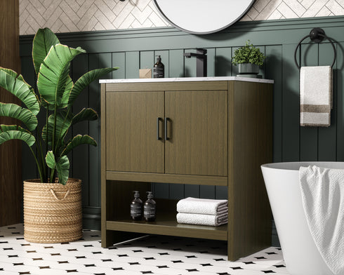 Elegant Lighting Ira Vanity Cabinet 2Dr W30 Inch xD19 Inch xH34 Inch in Chestnut Brown Model: VF25230MCB