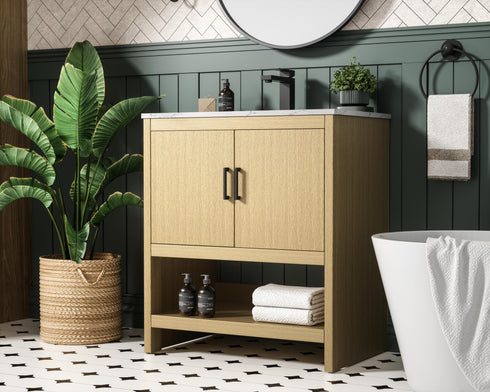 Elegant Lighting Ira Vanity Cabinet 2Dr W30 Inch xD19 Inch xH34 Inch in Honey Brown Model: VF25230MHB