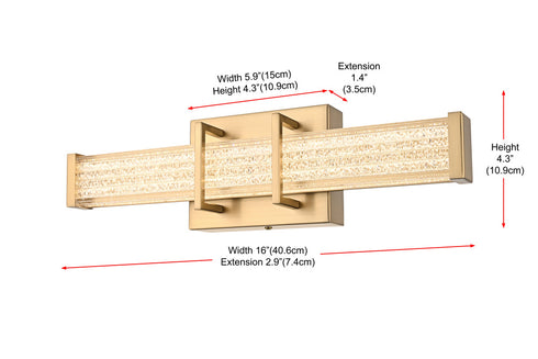 Elegant Lighting Ivaan 1 Light Wall Sconce L16 Inch E4.5 Inch H4.3 Inch LED 8 Watt 3CCT in Satin Gold Model: LD302W16SG