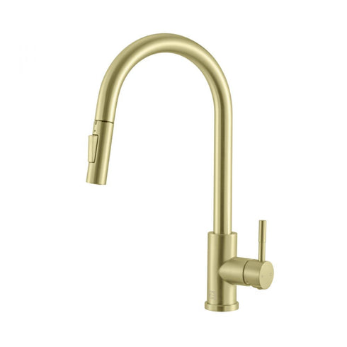 Elegant Lighting Jack Single Handle Pull Down Sprayer Kitchen Faucet in Brushed Gold Model: FAK-302BGD