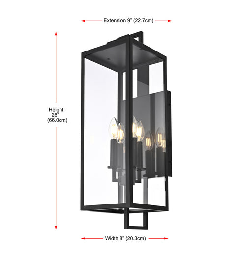 Elegant Lighting Jairo 4 Light Wall Sconce W8 Inch xH26 Inch xE9 Inch in Black Model: OD809W26BK
