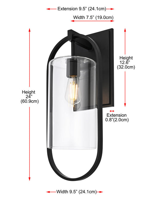 Elegant Lighting Jaxson 1 Light Wall Sconce W10 Inch xH24 Inch xE10 Inch in Black Model: OD811W24BK