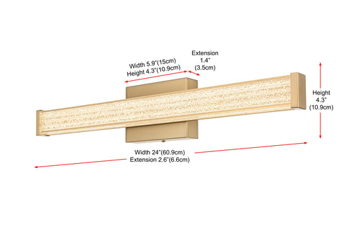 Elegant Lighting Jaxx 1 Light Wall Sconce L24 Inch E4.5 Inch H4.3 Inch LED 14 Watt 3CCT in Satin Gold Model: LD303W24SG