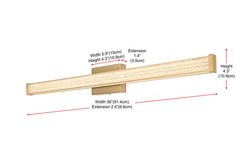 Elegant Lighting Jaxx 1 Light Wall Sconce L36 Inch E4.5 Inch H4.3 Inch LED 24 Watt 3CCT in Satin Gold Model: LD303W36SG