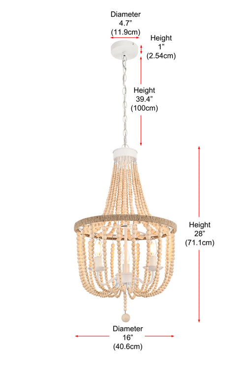 Elegant Lighting Jolie 3 Light Pendant D16 Inch H47 Inch in Beige Model: LD306D16BG