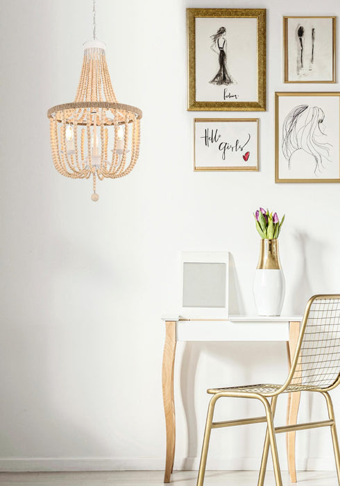 Elegant Lighting Jolie 3 Light Pendant D16 Inch H47 Inch in Beige Model: LD306D16BG
