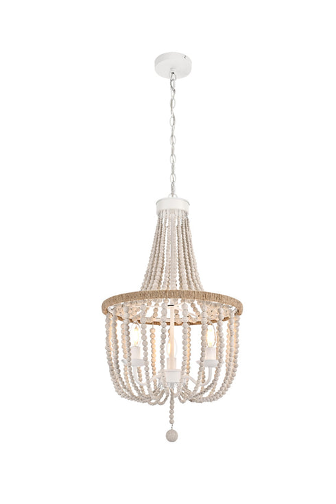 Elegant Lighting Jolie 3 Light Pendant D16 Inch H47 Inch White in Antique white Finish Model: LD306D16WH