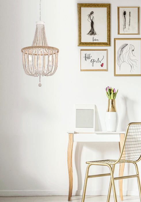 Elegant Lighting Jolie 3 Light Pendant D16 Inch H47 Inch White in Antique white Finish Model: LD306D16WH