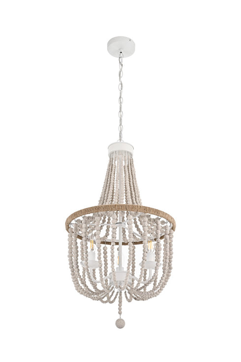 Elegant Lighting Jolie 3 Light Pendant D16 Inch H47 Inch White in Antique white Finish Model: LD306D16WH