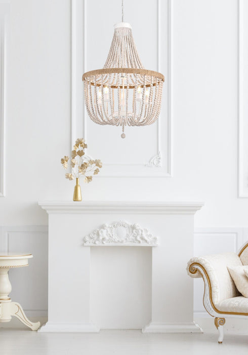 Elegant Lighting Jolie 5 Light Pendant D24 Inch H47 Inch White in Antique white Finish Model: LD306D24WH