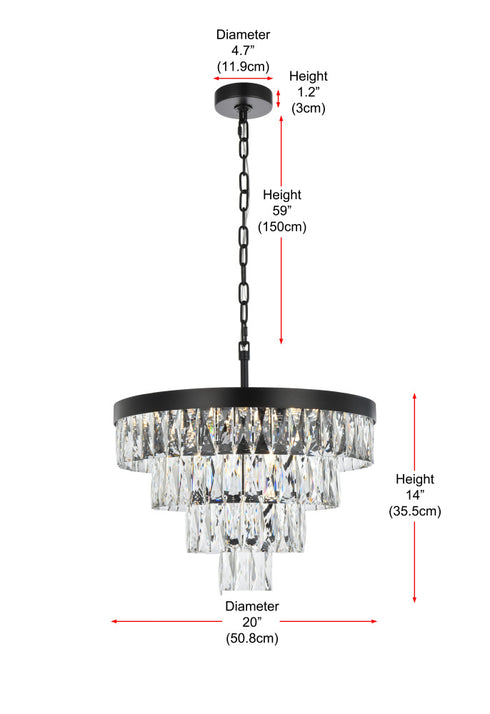 Elegant Lighting Josephine 10 Light Pendant D20 Inch H14 Inch L10 Black in Black and Clear Finish Model: 1060D20BK
