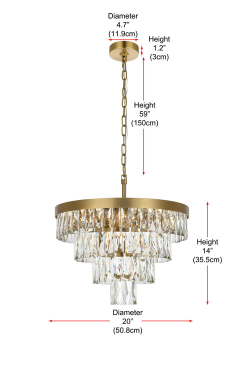 Elegant Lighting Josephine 10 Light Pendant D20 Inch H14 Inch L10 Satin Gold in Satin Gold and Clear Finish Model: 1060D20SG