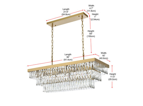 Elegant Lighting Josephine 12 Light Pendant L36 Inch W16 Inch 11.5 Inch L12 Satin Gold in Satin Gold and Clear Finish Model: 1060G36SG